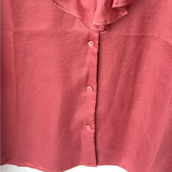 Ann Taylor Satin Ruffled V Neck Poets Blouse Dusty Pink Desert Rose Long Sleeve - Picture 4 of 6